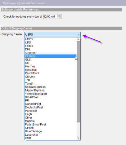 General Preferences: Default shipping carrier
