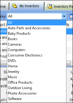 My Inventory tab, Category drop-down menu