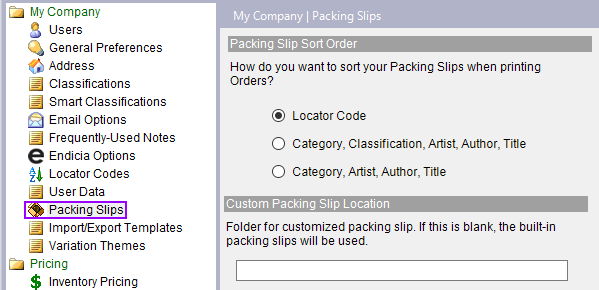 Packing Slips Settings