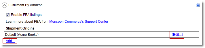 Add or edit an FBA shipment origin