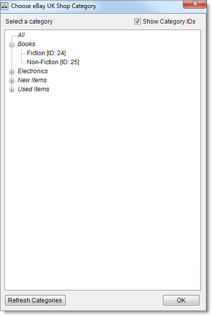 eBay Shop Category selection tool
