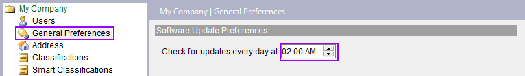 General Preferences: Software update time