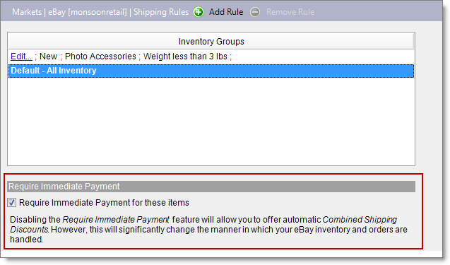 Combined shipping discount check box