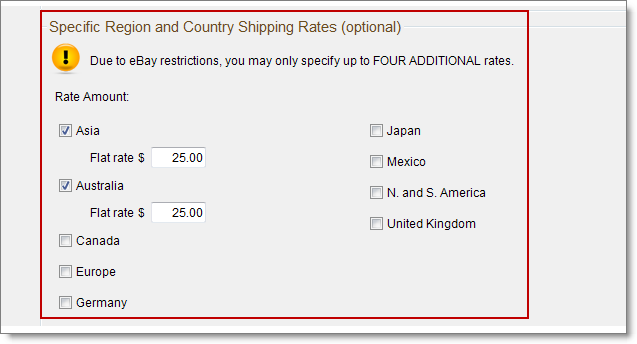 eBay specific region and country shipping rates